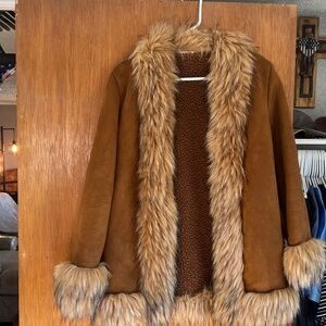 Women’s Brown Faux Fur Trim Coat SHEIN